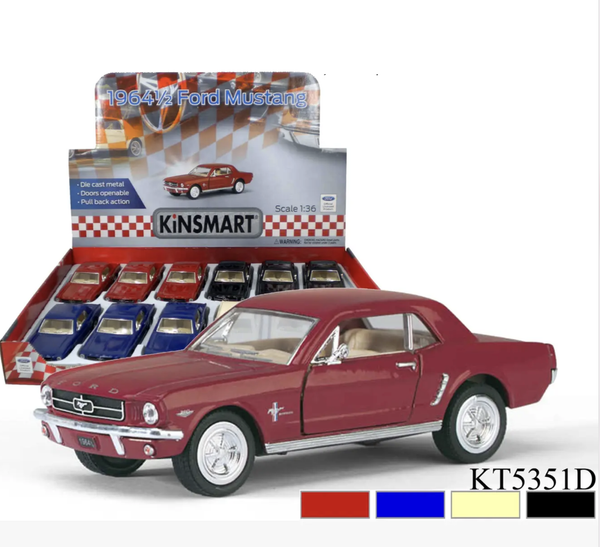 5-Pack Kinsmart 1964 1/2 Ford Mustang Diecast Model Toy Cars - 1:36 Scale, Blue
